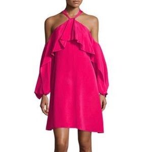 Janella Silk Cold-shoulder Ruffle Cocktail Dress
